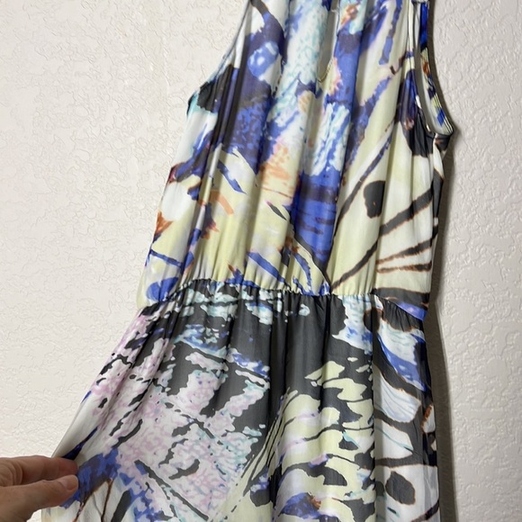 Charlie Jade Embellished MultiColor Abstract Print Silk Maxi Dress sz M - Picture 6 of 9